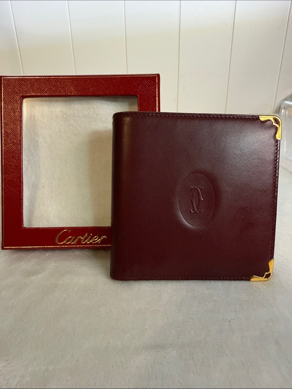 Vintage Cartier Unisex Must De Cartier Burgundy Leather Wallet Coin Pocket + Box